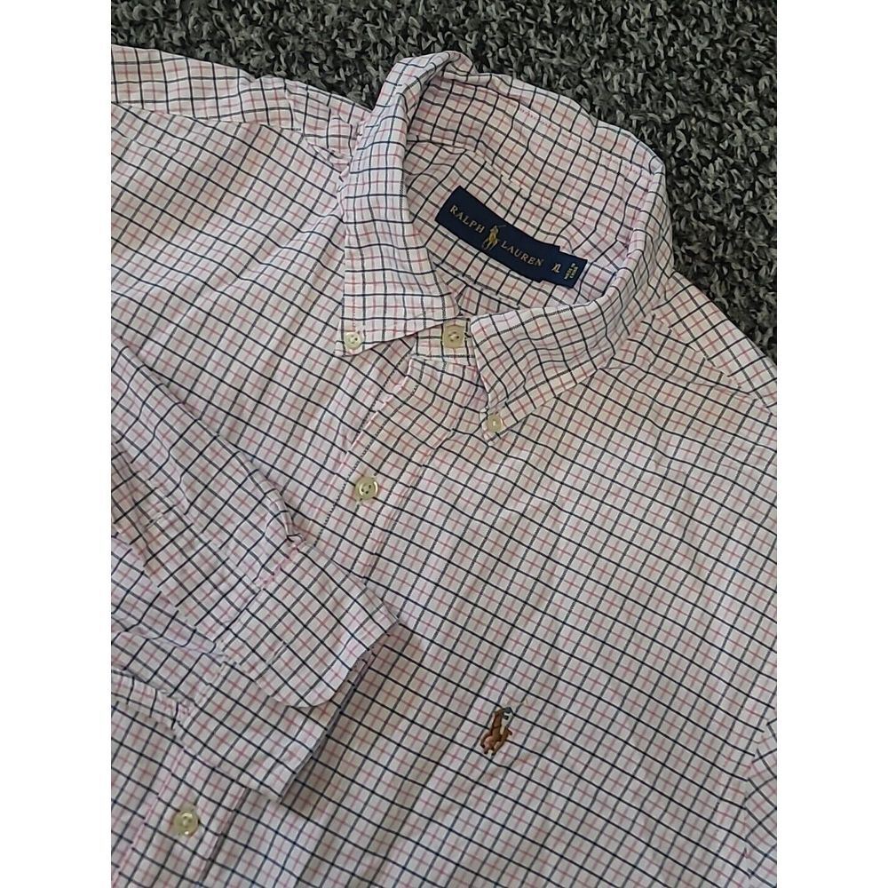 Ralph Lauren XL Pink White Checkered Button Down Dress Shirt Long Sleeve Plaid